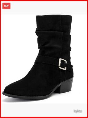 Wide Width Ankle Boots with Side Zipper Slouchy Mid Calf Booties Low Heel